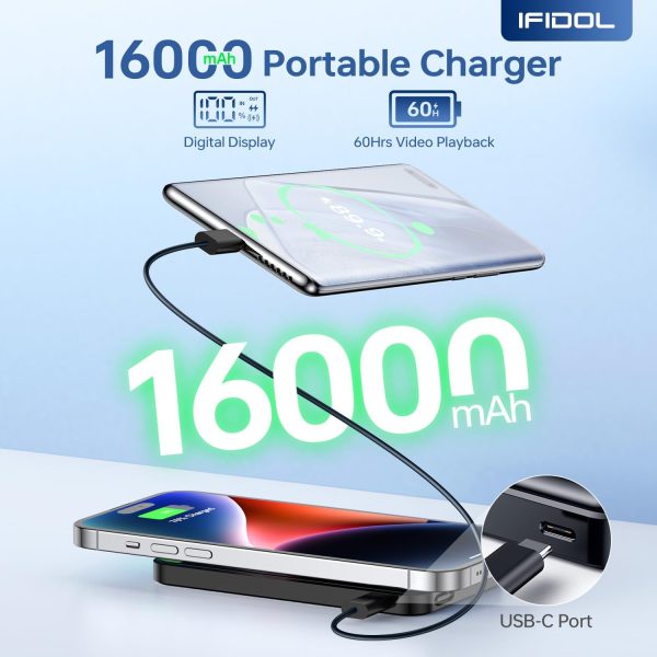 for Magsafe Battery Pack, Wireless Portable Charger for iPhone, (16000mAh) Magnetic Power Bank with (22W) USB-C Fast Charging for iPhone 16/16 Pro/ProMax, iPhone 15 14/13/12 Series - Black - Image 4