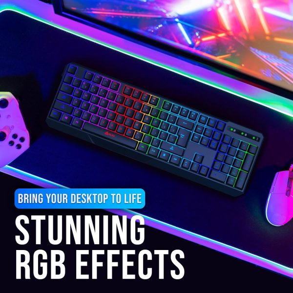 KLIM Chroma Wireless Gaming Keyboard RGB - Backlit Wireless Keyboard - Long-Lasting Rechargeable Battery - Quiet Water Resistant Ergonomic Keyboard - Teclado Gamer - PC PS5 PS4 Xbox One Mac - Black - Image 8